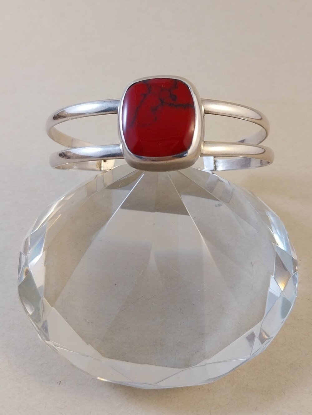 Taxco Sterling Silver Cuff Bracelet with Red Jasper Stone